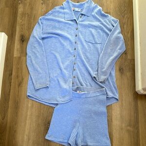 Free People “FP Beach” knit cardigan and knit short set